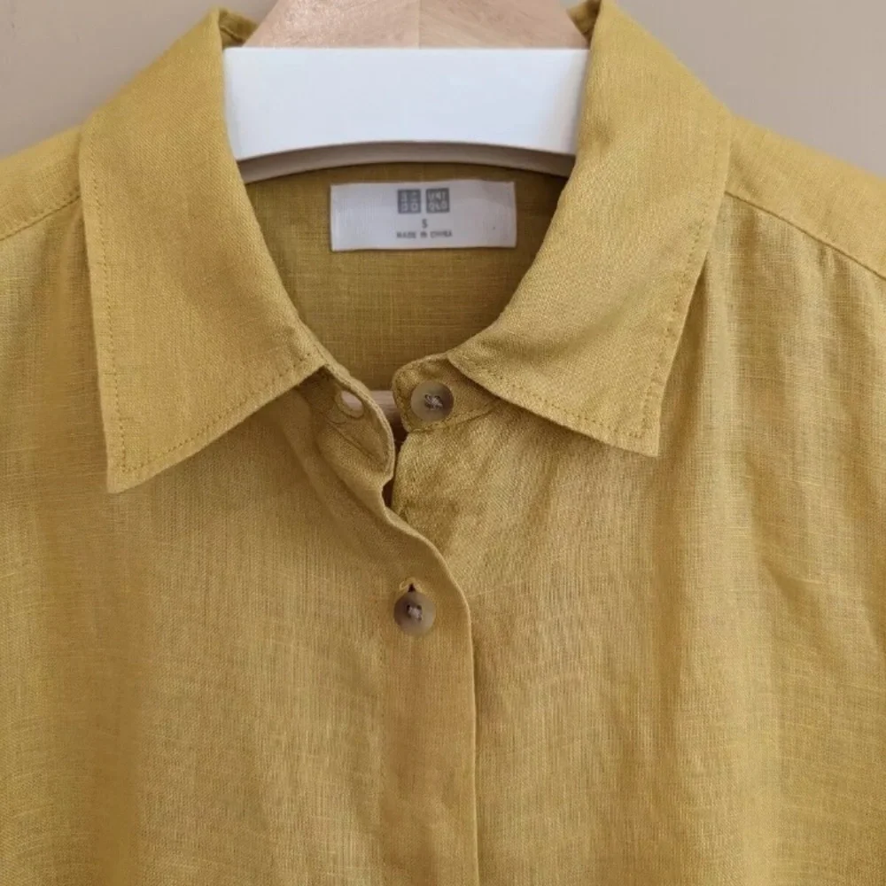 Uniqlo Premium Oversized 100% Linen Shirt Mustard Yellow Size Medium - Picture 3 of 7